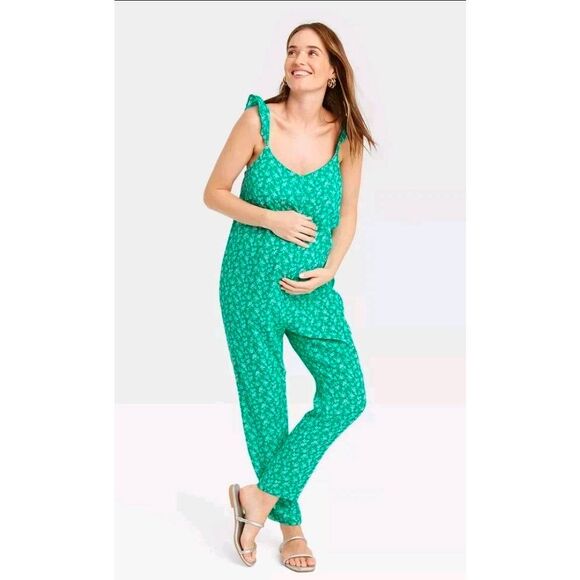 The Nines by Hatch Flounce Maternity Jumpsuit Size Large Green - Picture 1 of 7
